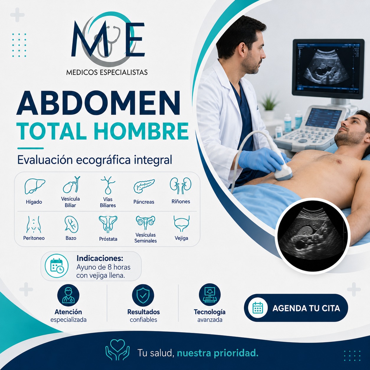 ABDOMEN TOTAL HOMBRE: Hígado, vesícula, vías biliares, páncreas, riñones, peritoneo, bazo, próstata, vesículas seminales, vejiga.