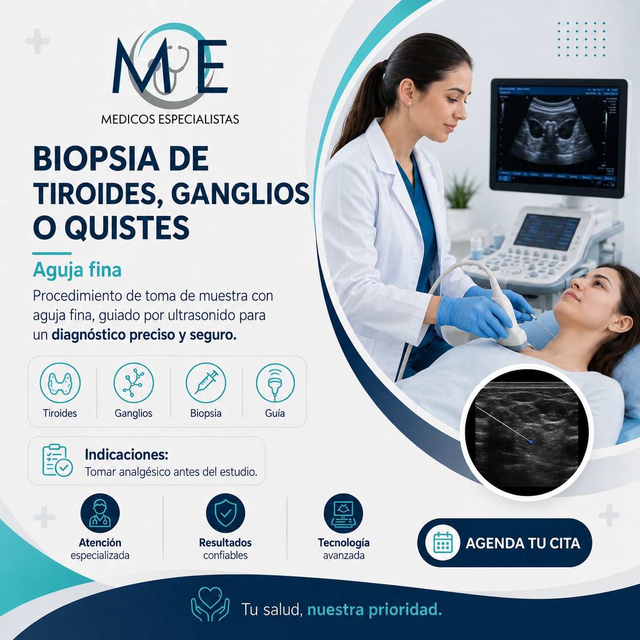 Biopsia de tiroides, ganglios o quistes (Aguja fina)