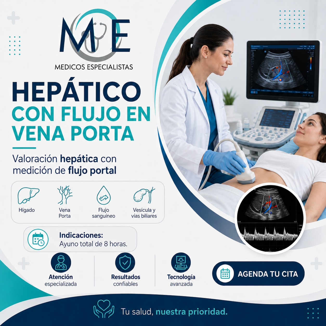 Hepático con medición de flujo en vena porta