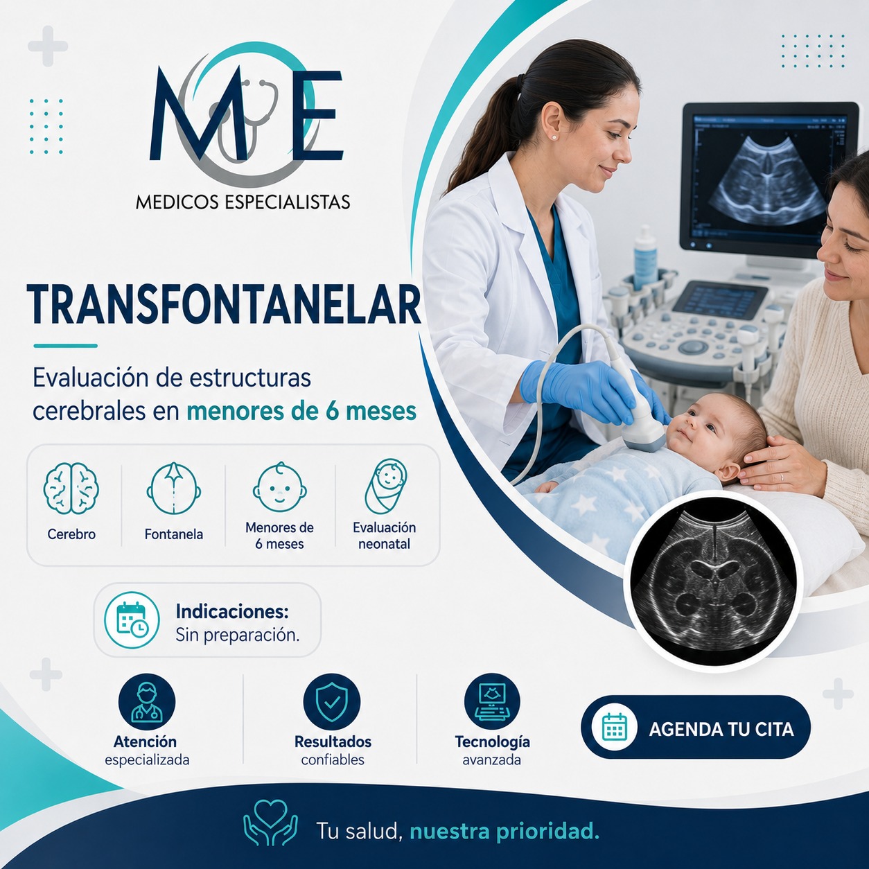 Transfontanelar: Estructuras cerebrales en menores de 6 meses.